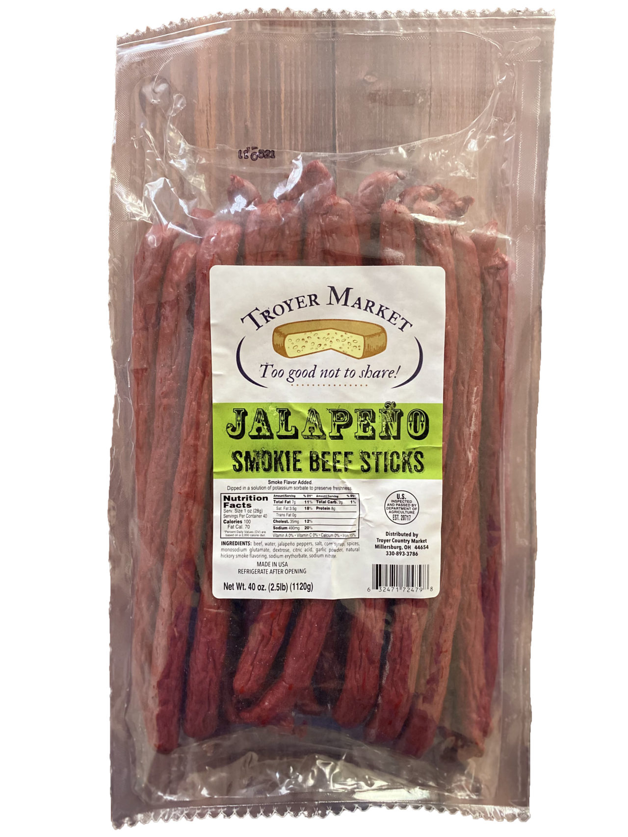 Jalapeno Smokie Beef Sticks 2.5 LB Troyer Market