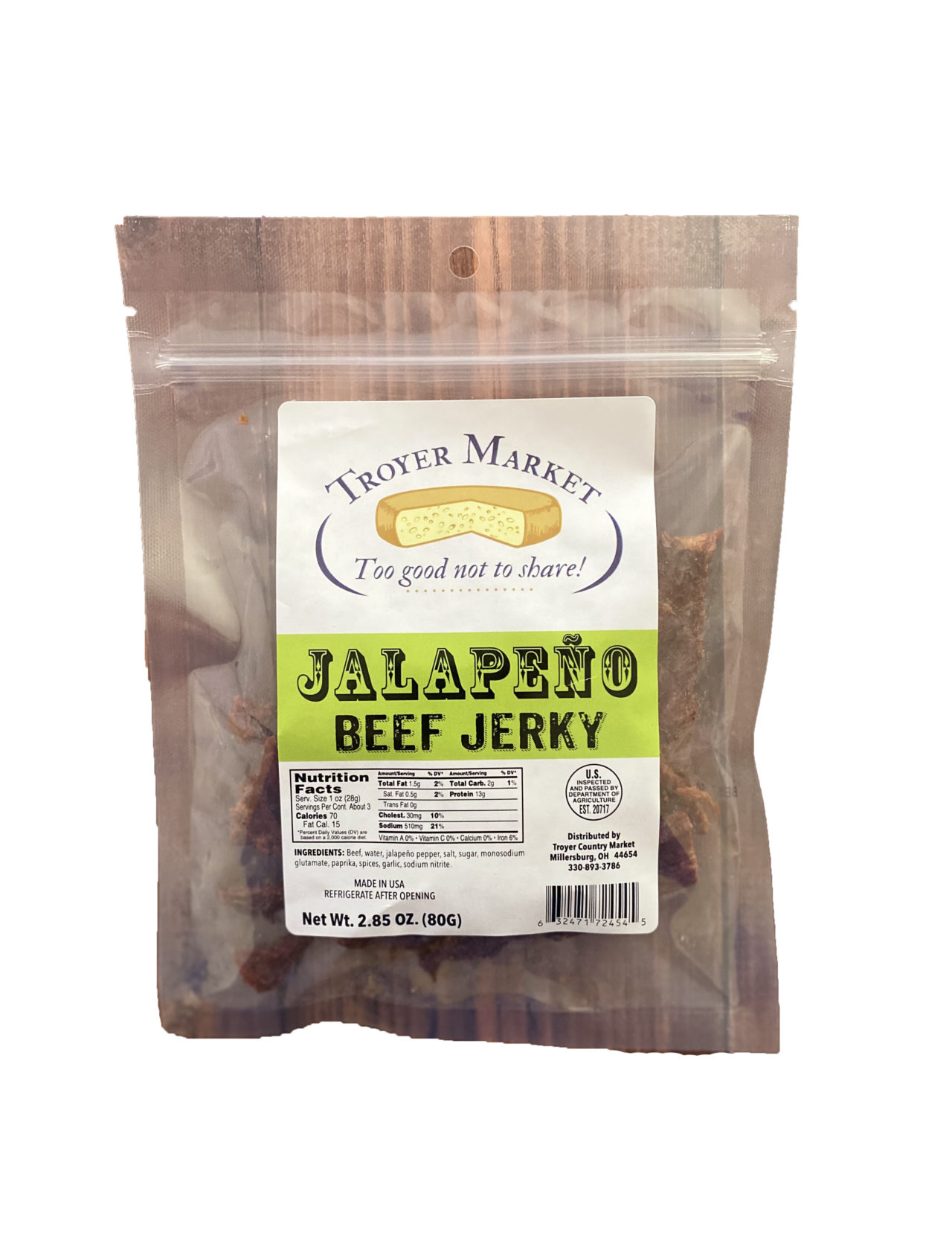 Jalapeno Beef Jerky 2.85oz Troyer Market