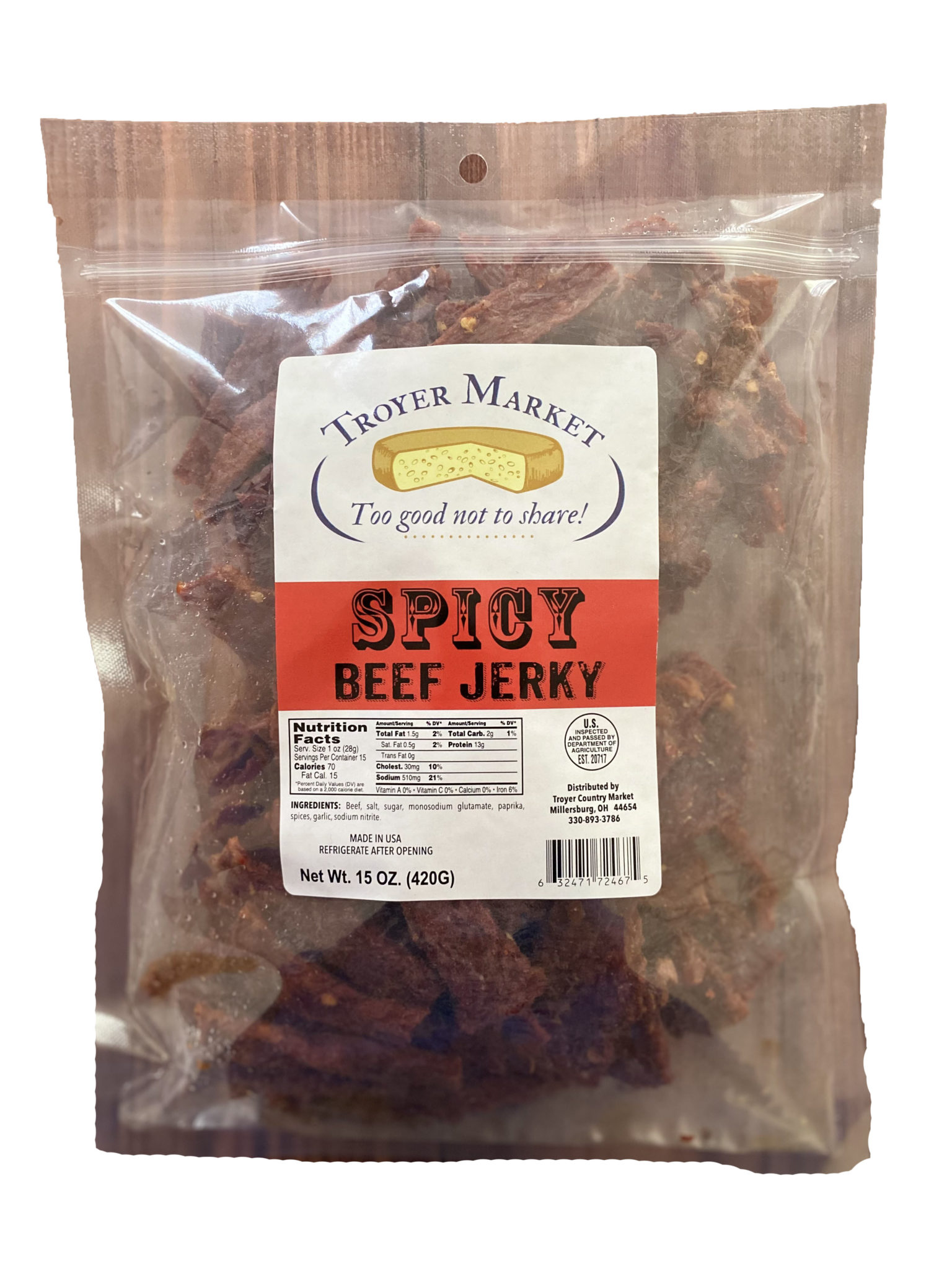 Spicy Beef Jerky (15oz) Troyer Market