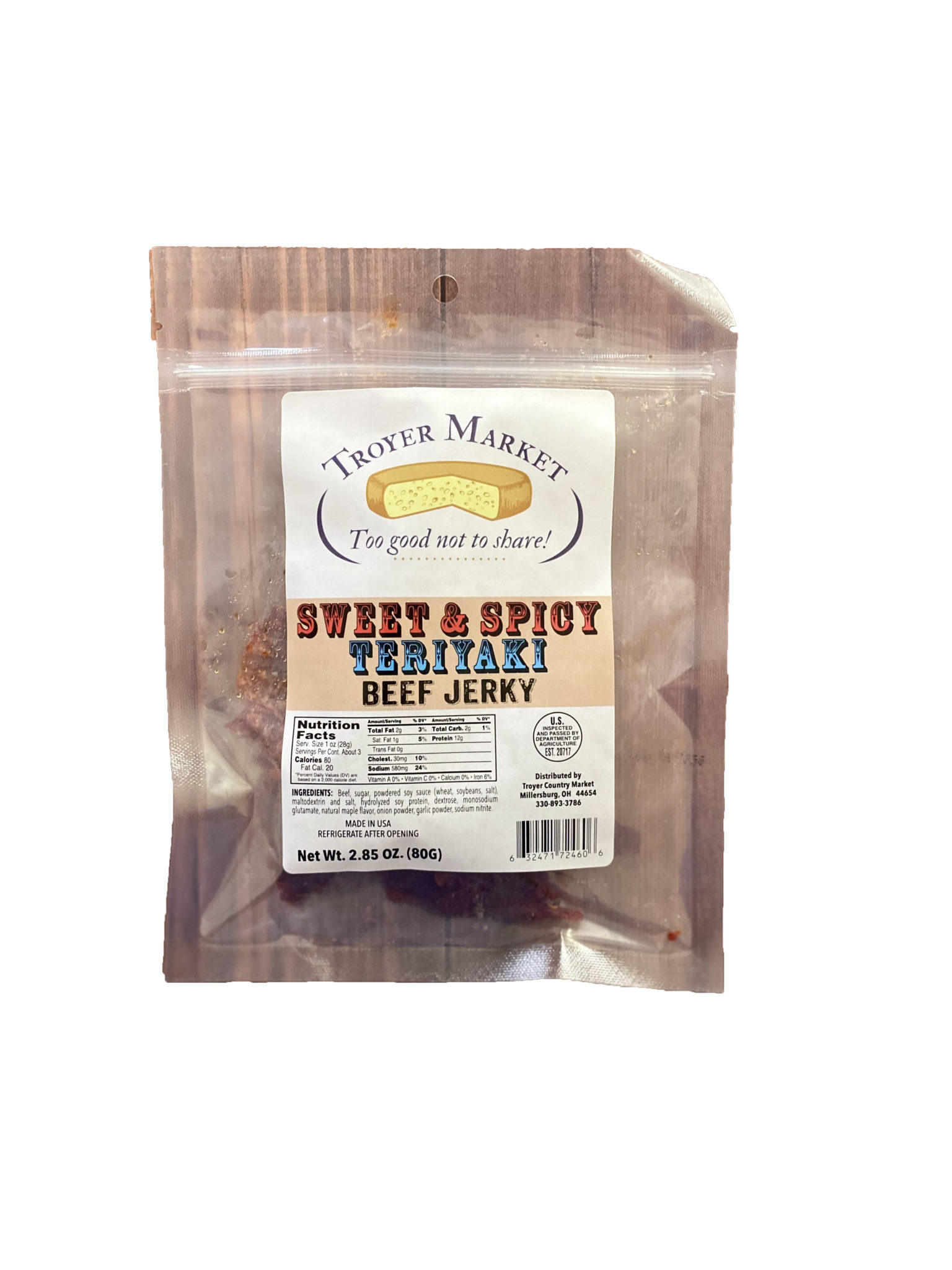 Sweet and Spicy Teriyaki Beef Jerky (2.85oz) Troyer Market
